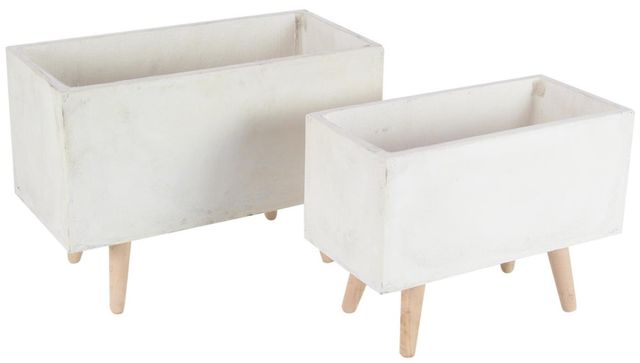Deco Marche 2-Piece White Ceramic Planter Set-0