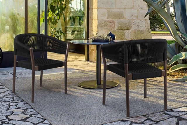 Armen Living Doris 2-Piece Black/Brown Rope/Wood Outdoor Dining Arm Chair Set-1