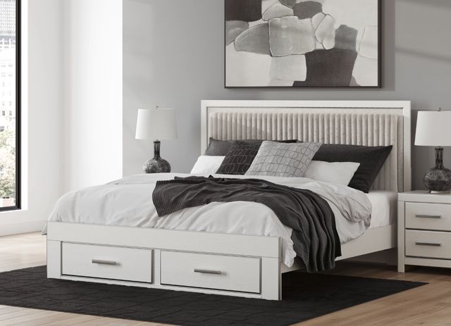 Signature Design by Ashley® Zuraleus White King Upholstered Panel Storage Bed-1