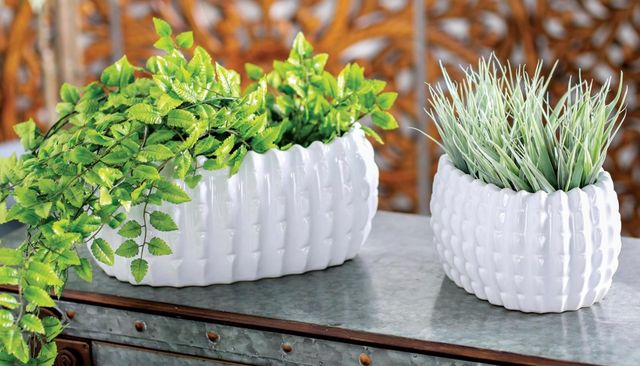 Deco Marche 3-Piece White Ceramic Rectangle Planter Set-4