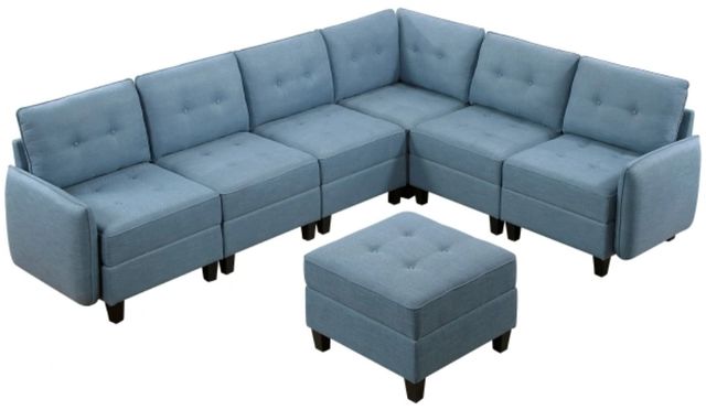 Homelegance® Garren 7-Piece Blue L-Shape Sectional with Storage and Ottoman-0