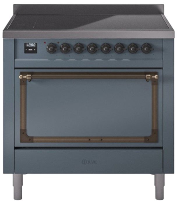 Ilve® Nostalgie II Noblesse 36'' Blue Gray Pro Style Induction Range with Burnished Trim-0