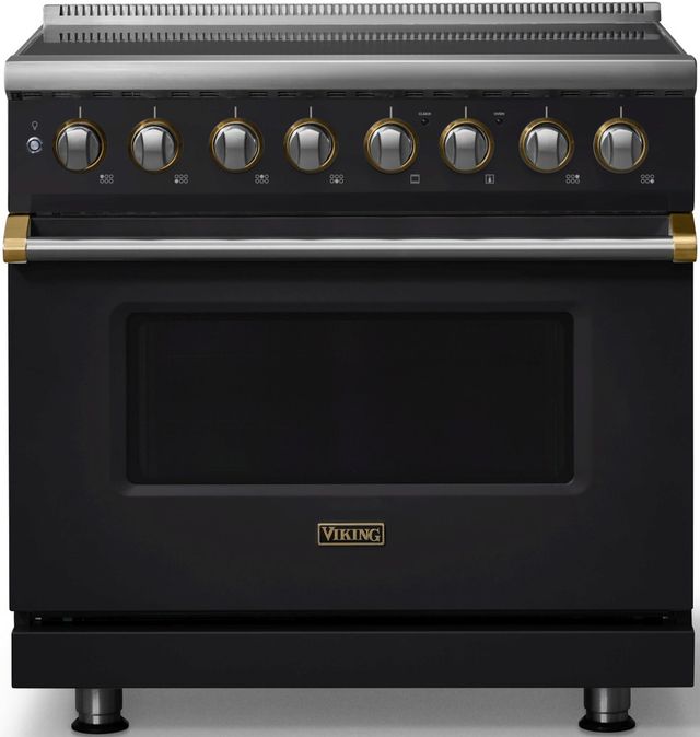 Viking® 5 Series 36" Onyx Pro Style Induction Range with Brushed Brass Trim-0