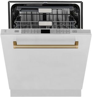 front view of the ZLINE Autograph Edition 24" Stainless Steel Built In Dishwasher