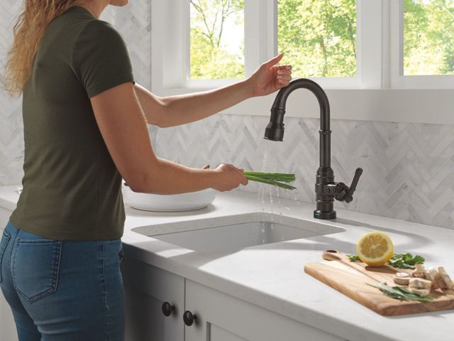 Delta Broderick® Venetian Bronze Touch2O® Bar/Prep Faucet with Touchless Technology-3