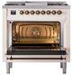 Ilve® Nostalgie II Noblesse 36'' Antique White Pro Style Dual Fuel Range with Burnished Trim-2