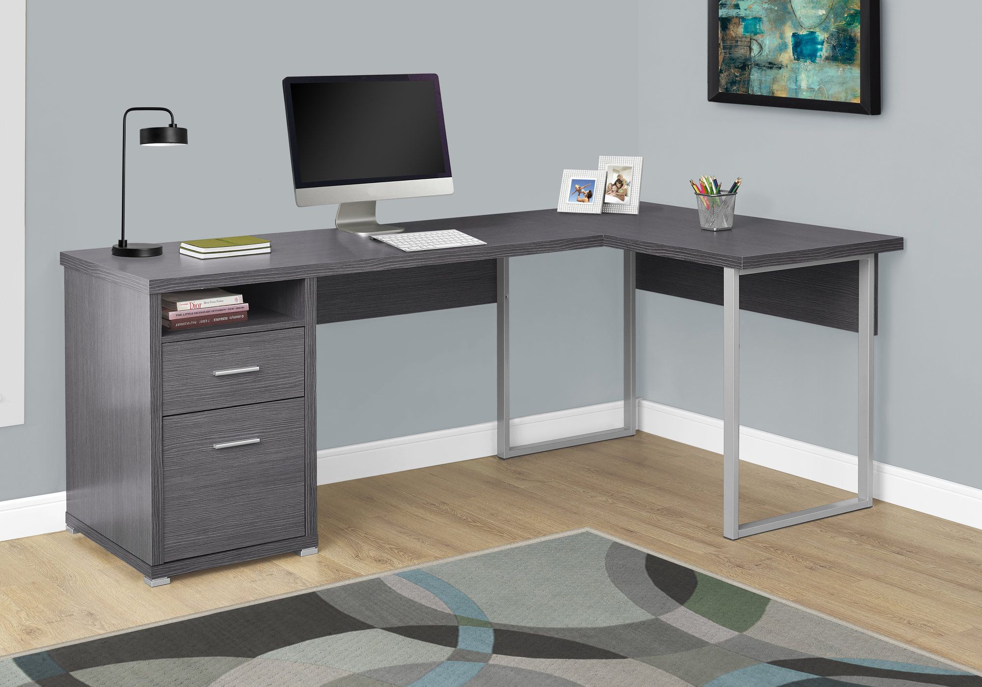 Monarch Specialties Inc. Grey 80 L Shaped Computer Desk Vance BrandSource Home Furnishings