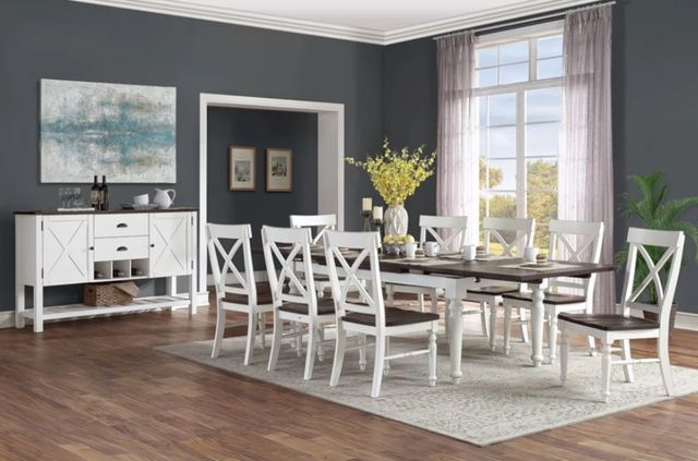 Emerald Home Mountain Retreat Dark Mocha Dining Table Antique White Base-1