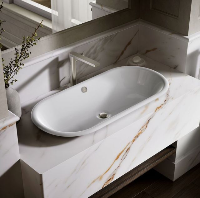 Kohler Iron Plains® White 33" Oval Drop-In/Undermount/Vessel Bathroom Sink with Iron Black Painted Underside-2