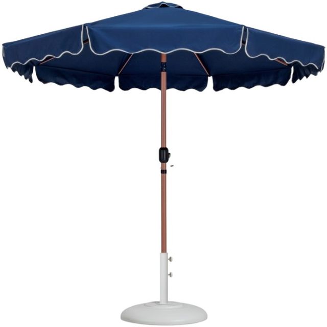 Meridian Furniture Amalfi Navy/Teak/White Aluminum Outdoor Patio Umbrella and Round Base-0