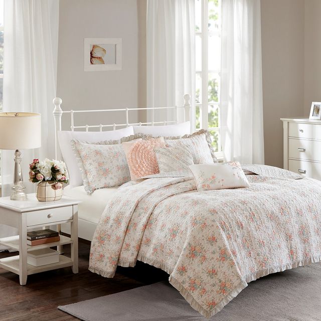Olliix by Madison Park Coral Full/Queen Serendipity Cotton Percale Reversible Coverlet Set-0
