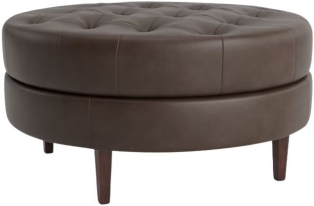 Bassett® Furniture Customizable Delway 35" Round Tufted Leather Ottoman-1