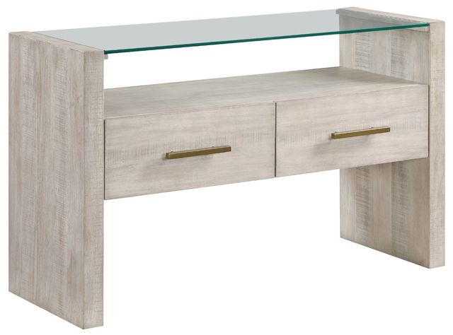 Steve Silver Co. Garland Glass Top Sofa Table with Washed Parchment Base-0