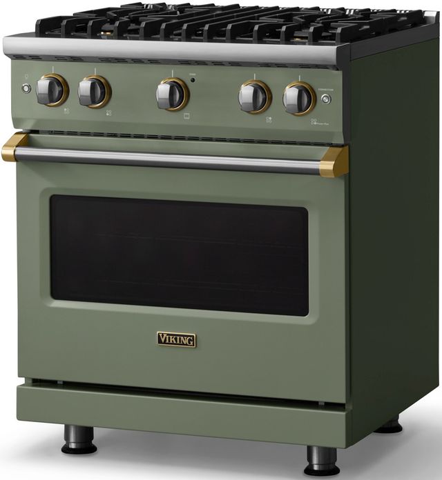 Viking® 5 Series 30" Eucalyptus Pro Style Gas (LP) Range with Brushed Brass Trim-2