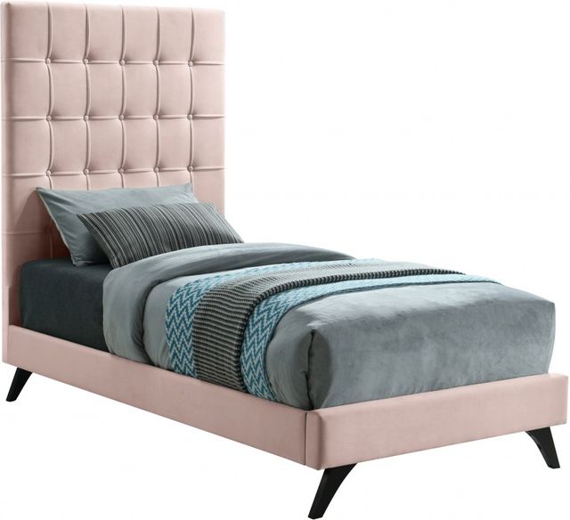 Meridian Furniture Elly Pink Velvet Twin Bed-0