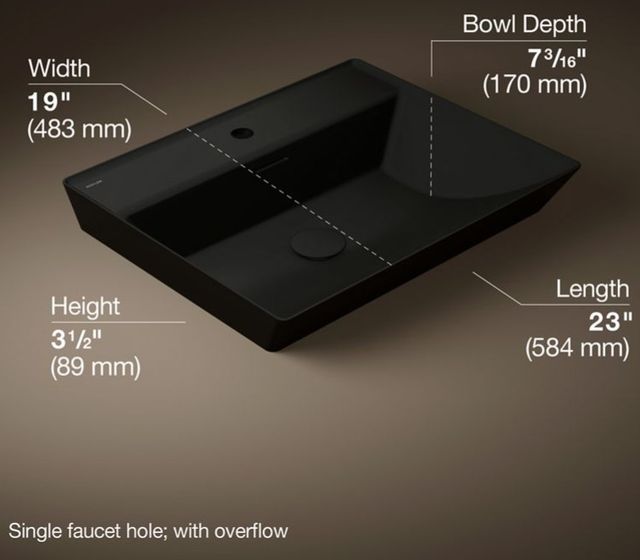 Kohler Brazn® Honed Black 23" Rectangular Vessel Bathroom Sink-3