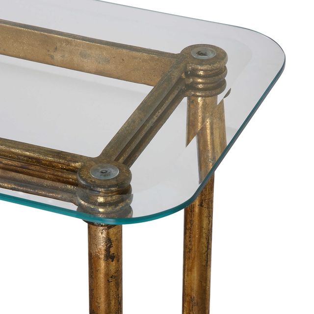 Uttermost® Elenio Glass Top Console Table with Gold Frame-3
