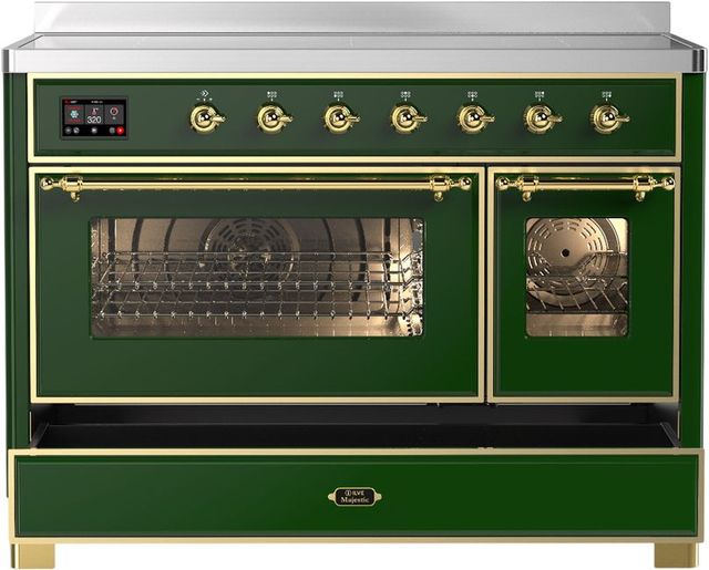 Ilve® Majestic III 48" Emerald Green Pro Style Induction Range with Triple Glass Door and Brass Trim-2