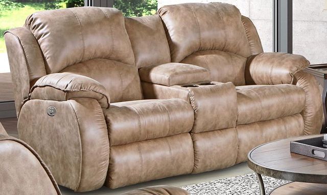 Southern Motion™ Cagney Vintage Double Reclining Power Headrest Loveseat with Console-0