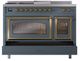 Ilve® Nostalgie II Noblesse 48'' Blue Gray Pro Style Dual Fuel Range with Brass Trim-3