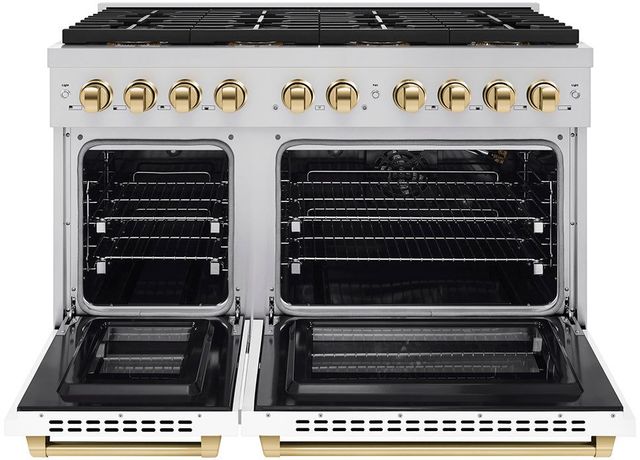 ZLINE Paramount Autograph Edition 48" Stainless Steel Pro Style Gas Range with White Matte Door and Polished Gold Accents-1