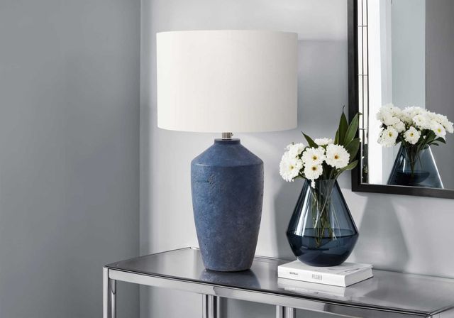 Monarch Specialties Inc. Blue Concrete Table Lamp with Ivory Shade-2