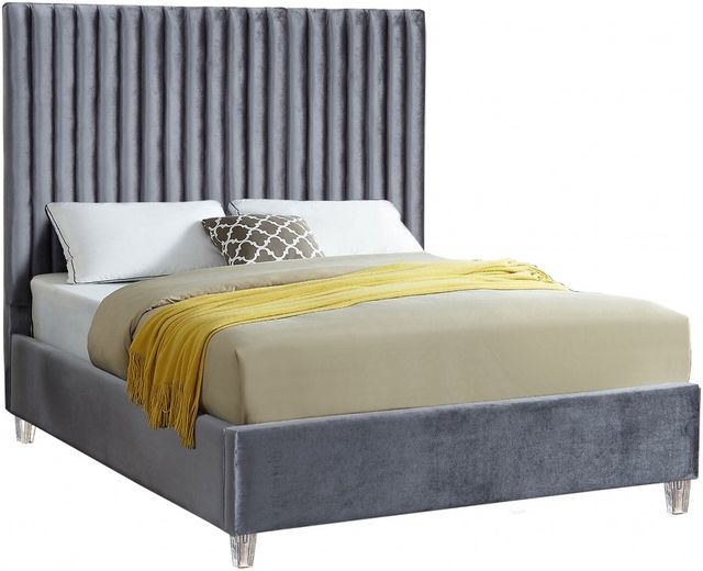 Meridian Furniture Candace Grey Velvet Full Bed-0