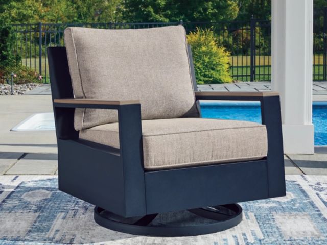 Signature Design by Ashley® East Beach Driftwood/Navy Blue Fabric/Wooden Outdoor Swivel Glider Chair-1