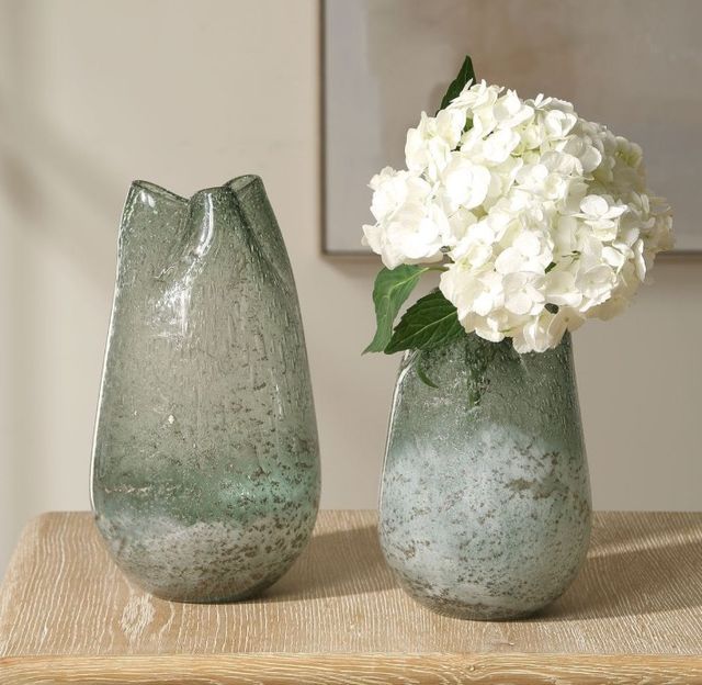 Uttermost® Chianti 2-Piece Bluish-Green/Milky White Vase Set-1