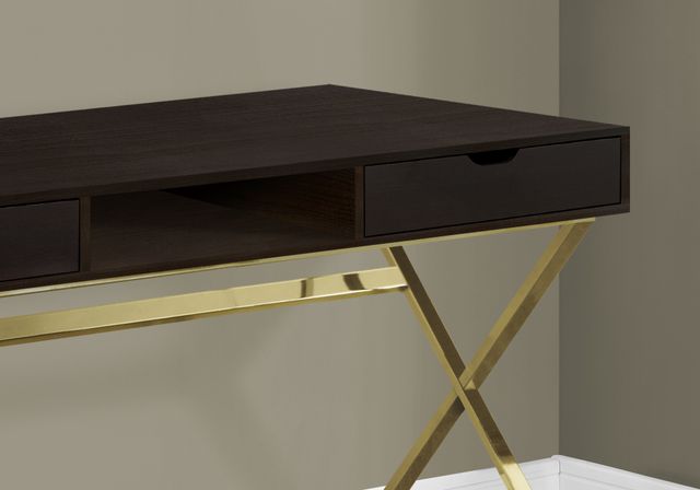 Monarch Specialties Inc. 48"L Espresso with Gold Metal Glass Computer Desk-3