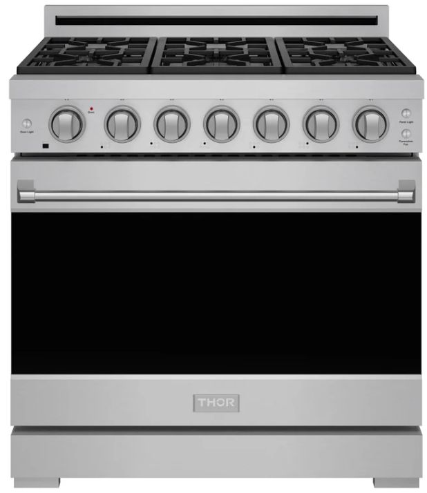 Thor Kitchen® Gordon Ramsay 36" Stainless Steel Freestanding Pro Style Liquid Propane Range with Precision Knob Control in Stainless Steel-0