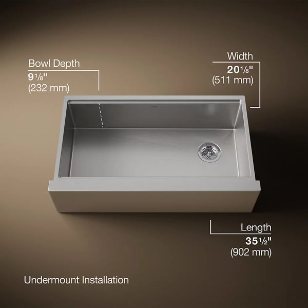 KOHLER® Strive® Stainless Steel 36" Undermount Single-Bowl Farmhouse Workstation Kitchen Sink-2
