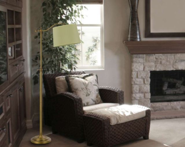 Cal® Lighting & Accessories Wilmington Antique Brass/White Down Bridge Floor Lamp-1
