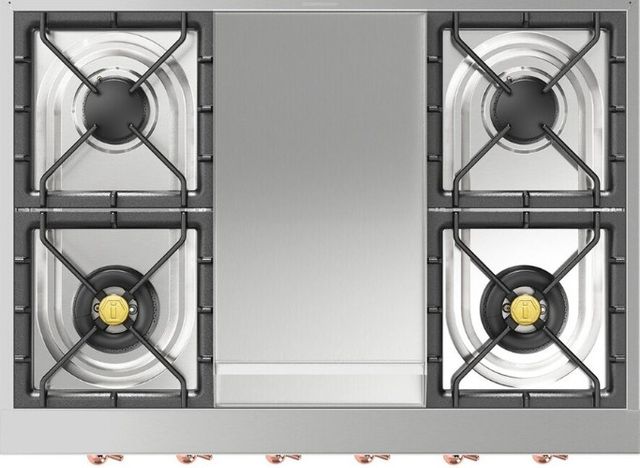 Ilve Nostalgie II 36” Stainless Steel Gas Rangetop with 6 Burners, Griddle and Copper Trim-0