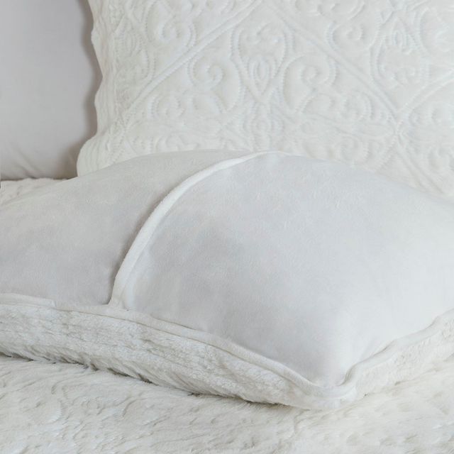 Olliix by Madison Park Aster 3 Piece Ivory King/California King Embroidered Faux Fur Coverlet Set-3