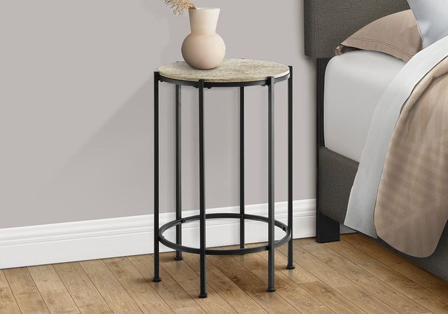 Monarch Specialties Inc. Cream Stone End Table with Black Metal Base-2