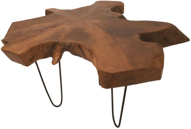 Deco Marche Brown Live Edge Top Coffee Table with Black Metal Hairpin Legs-0
