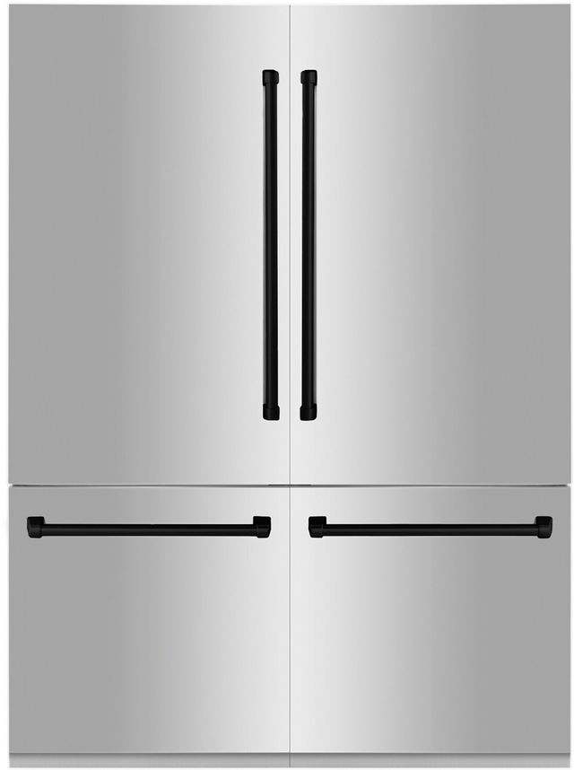 ZLINE Autograph Edition 60" 32.2 Cu. Ft. Stainless Steel Built In French Door Refrigerator with Water Dispenser and Ice Maker in Matte Black Accents-0