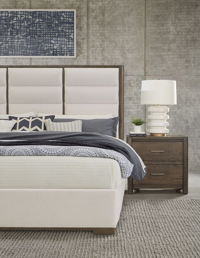 LM Co Home By Vaughan-Bassett Crafted Oak by Ben & Erin Napier Aged Gray/Oatmeal King Upholstered Panel Bed-2