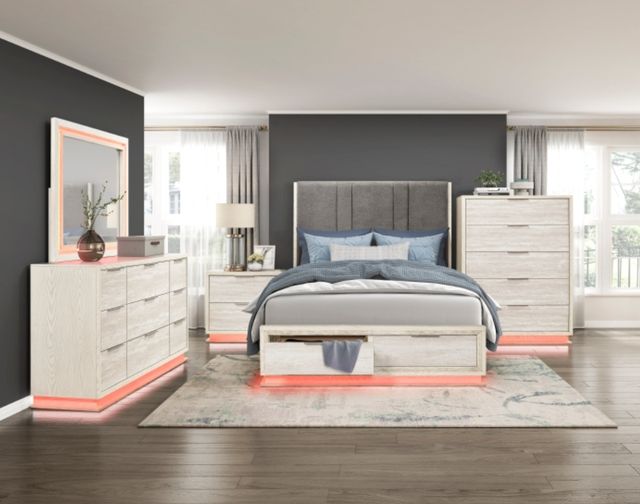 Homelegance® Noctis Beige/Gray Queen Platform Bed with Footboard Storage-1