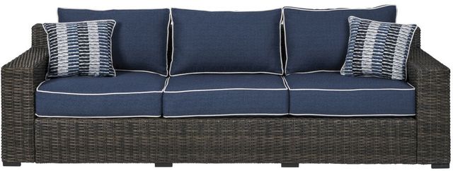 Signature Design by Ashley® Grasson Lane Blue/Brown Outdoor Fabric/Wicker Sofa-1