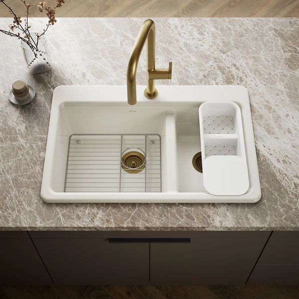 KOHLER® Riverby® Biscuit 33" 1-Faucet Hole Top-Mount Double-Bowl Workstation Kitchen Sink-1