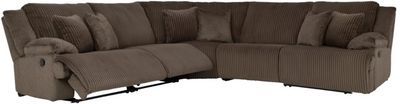 front view of the Signature Design by Ashley® Top Tier 5-Piece Chocolate Curved Manual Reclining Sectional