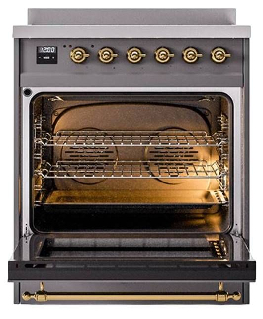 Ilve® Nostalgie II Noblesse 30'' Graphite Matte Pro Style Induction Range with Brass Trim-2