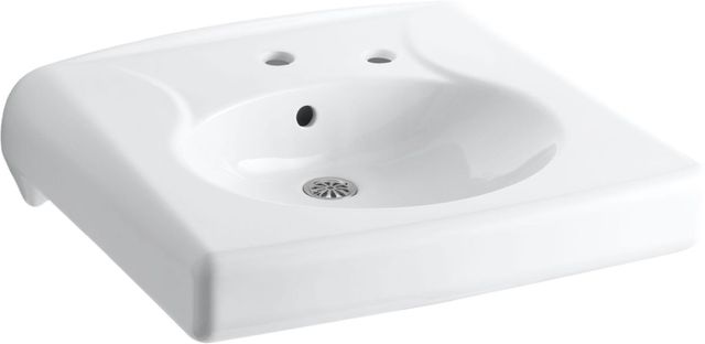 KOHLER® Brenham™ White 22" Wall-Mount or Concealed Carrier Arm Mount Commercial Bathroom Sink with Single Faucet Hole and Right-Hand Soap Dispenser Hole-0