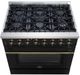 FORNO® Galiano 36" Stainless Steel Pro Style Dual Fuel Range with Black Door with Antique Brass Accents-3