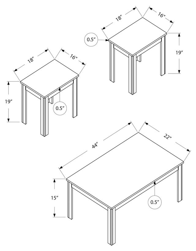 Monarch Specialties Inc. 3 Piece Dark Taupe Table Set-3