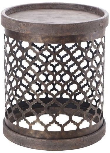 Olliix by Madison Park Grey Cirque Reclaimed Quatrefoil Metal Drum-0
