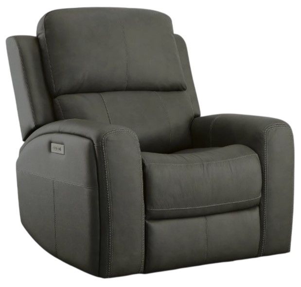 Flexsteel® Linden Charcoal Power Recliner with Power Headrest and Lumbar