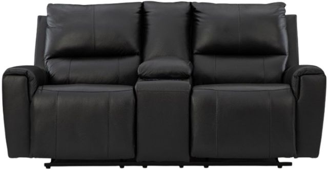 Signature Design by Ashley® Danemere Black Manual Double Reclining Loveseat with Console-1